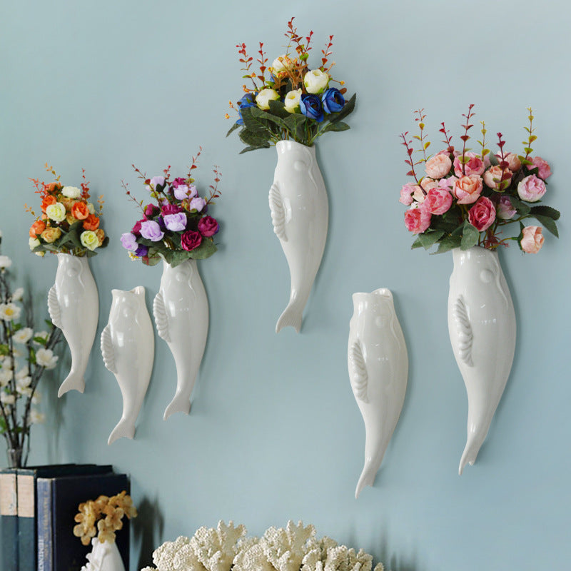 Creative Wall Ceramic Goldfish Wall Hanging Three-Dimensional Vase