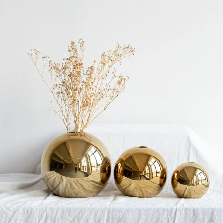 Golden Plating Ball Home Decor Hydroponic Vase
