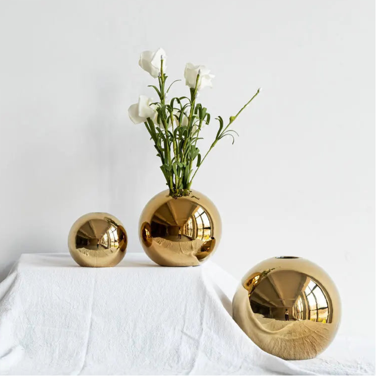 Golden Plating Ball Home Decor Hydroponic Vase