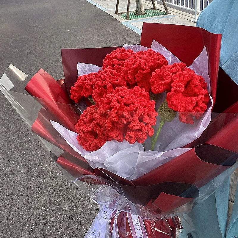 Crochet Carnation Hand Woven Flower Bouquet