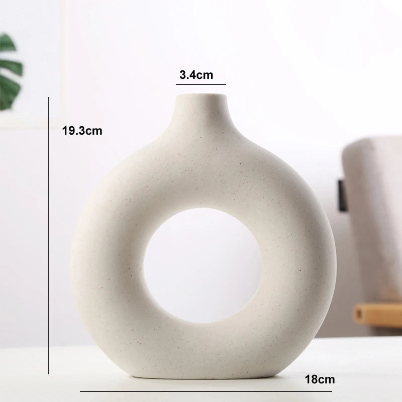 Circular Hollow Ceramic Nordic Vase Home Decor