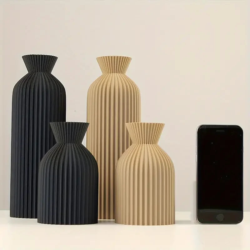 Elegant Black and Beige Boho Chic Decor Plastic Vase