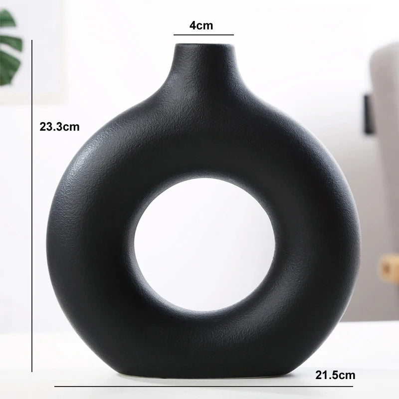 Circular Hollow Ceramic Nordic Vase Home Decor