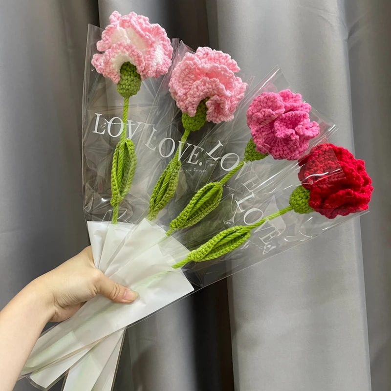 Crochet Carnation Hand Woven Flower Bouquet