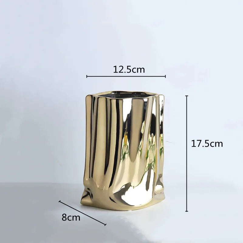 Silver Ruffled Porcelain Bag Shape Home Decoration Vase