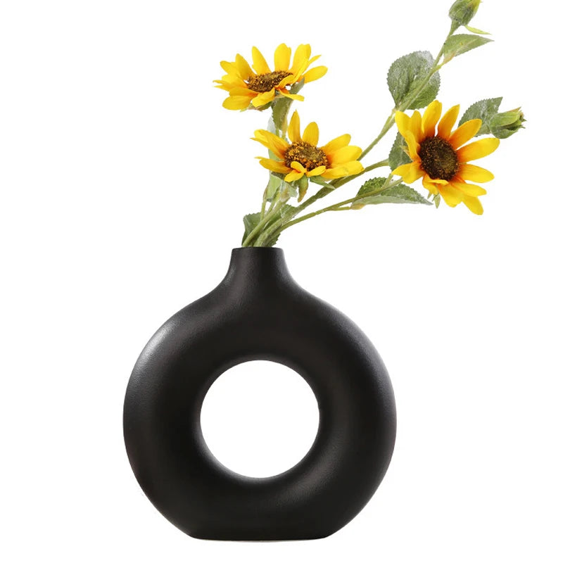 Circular Hollow Ceramic Nordic Vase Home Decor