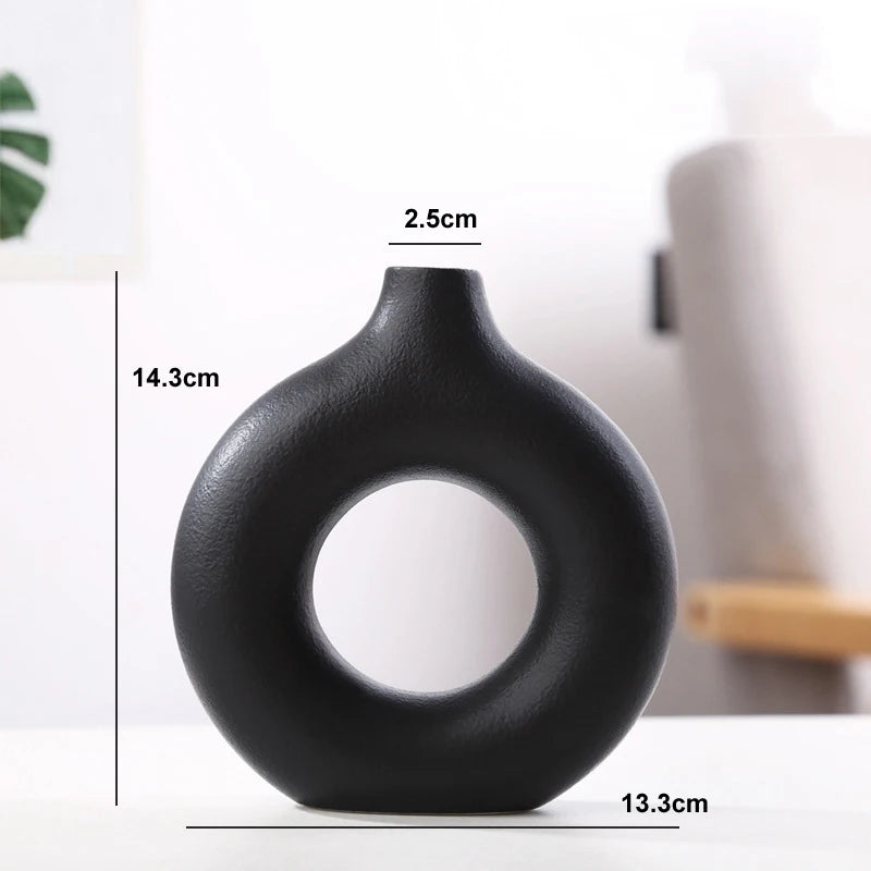Circular Hollow Ceramic Nordic Vase Home Decor