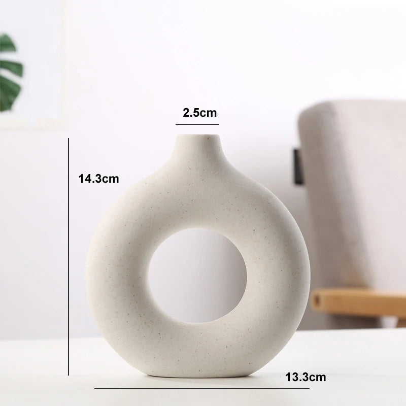Circular Hollow Ceramic Nordic Vase Home Decor