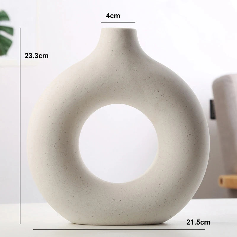 Circular Hollow Ceramic Nordic Vase Home Decor