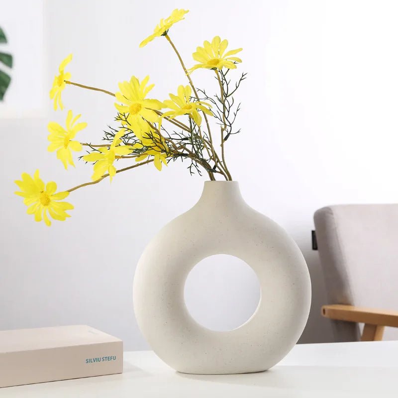 Circular Hollow Ceramic Nordic Vase Home Decor