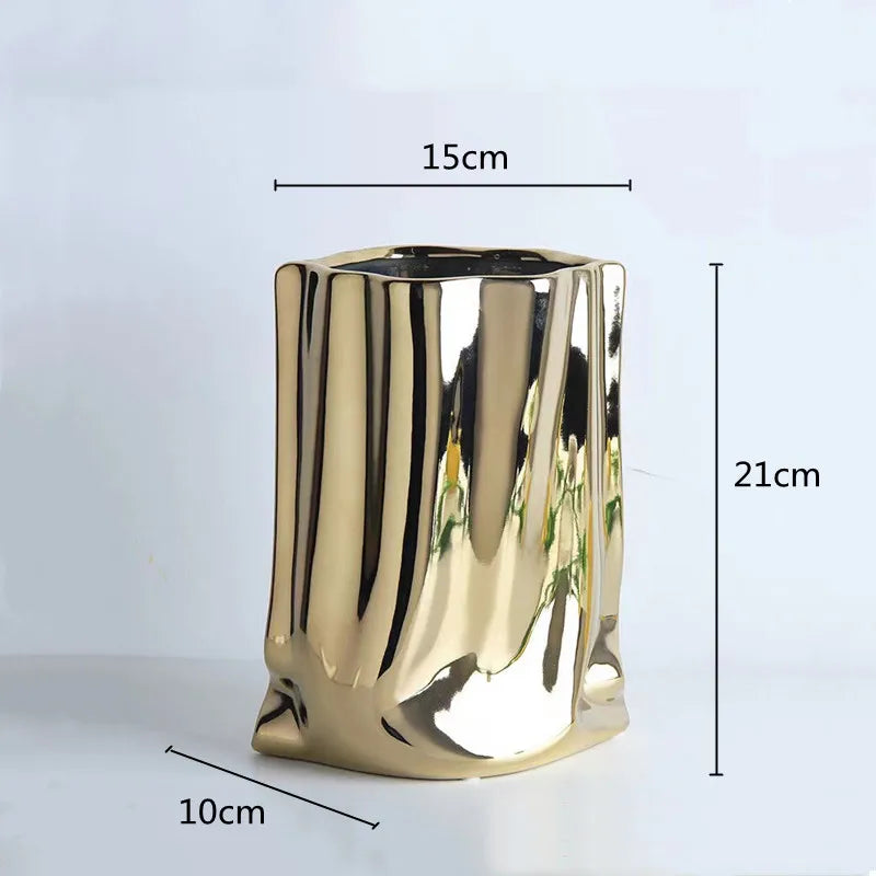 Silver Ruffled Porcelain Bag Shape Home Decoration Vase