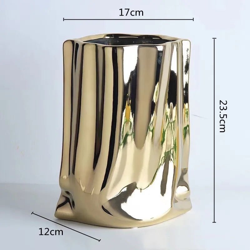 Silver Ruffled Porcelain Bag Shape Home Decoration Vase