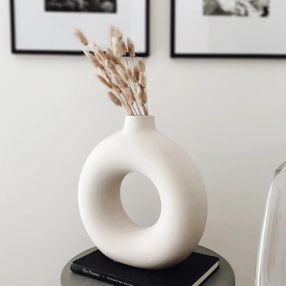 Circular Hollow Ceramic Nordic Vase Home Decor