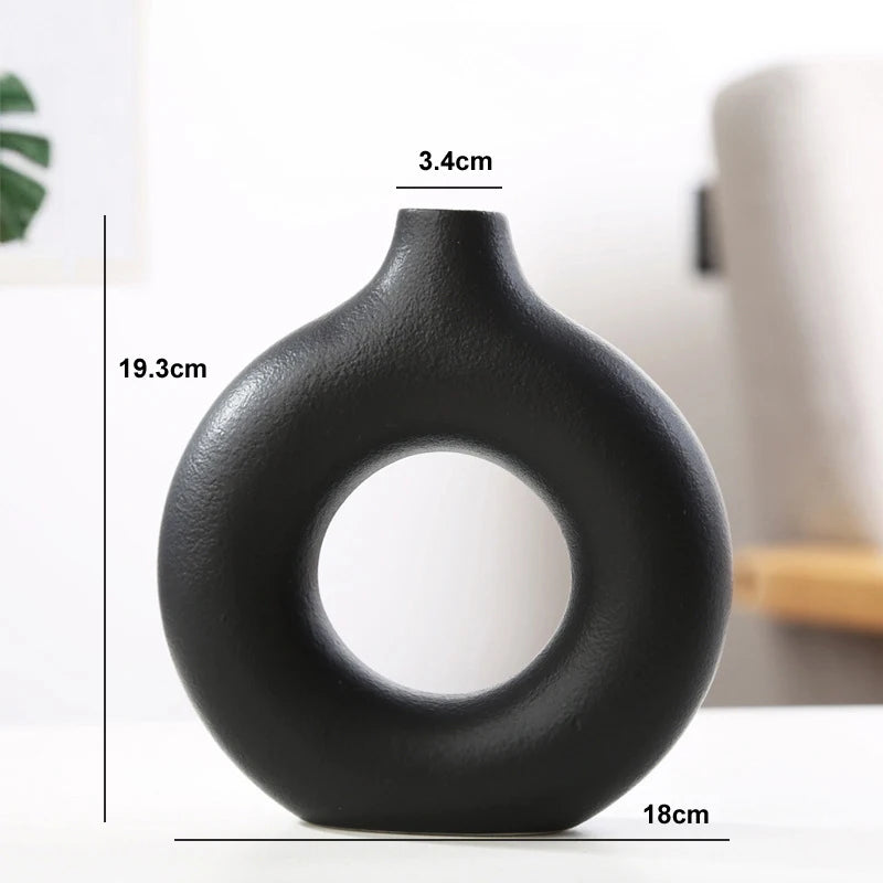 Circular Hollow Ceramic Nordic Vase Home Decor