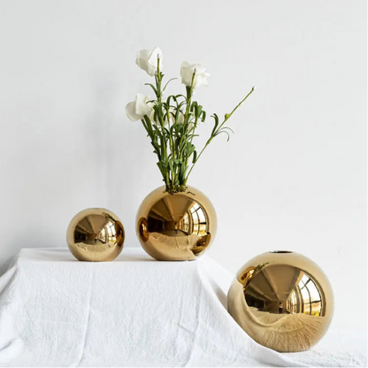 Golden Plating Ball Home Decor Hydroponic Vase