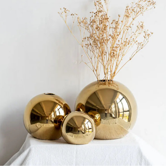 Golden Plating Ball Home Decor Hydroponic Vase