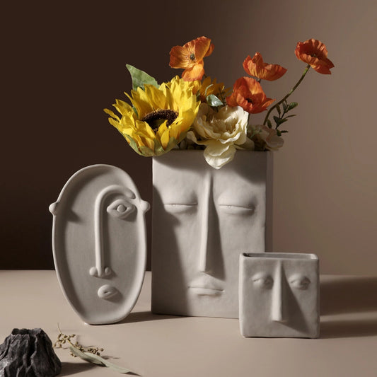 Nordic Picasso Creative Ceramic Face Vase – Artistic Elegance for Your Home