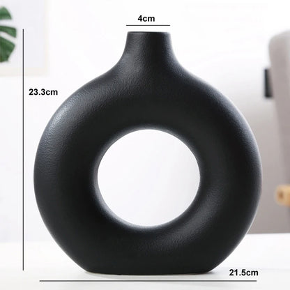 Circular Hollow Ceramic Nordic Vase Home Decor