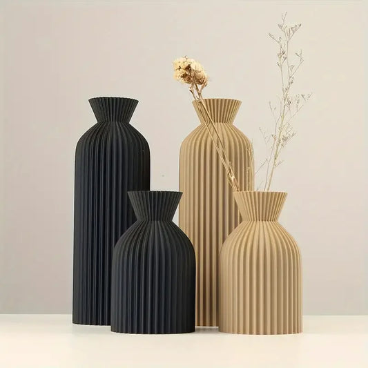 Elegant Black and Beige Boho Chic Decor Plastic Vase
