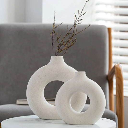 Circular Hollow Ceramic Nordic Vase Home Decor