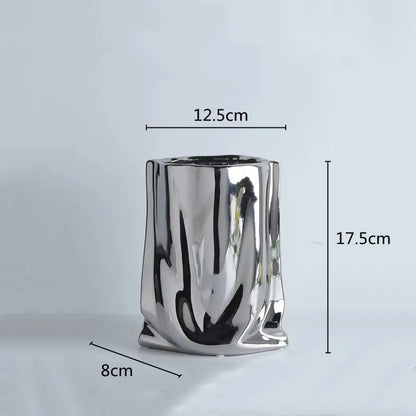 Silver Ruffled Porcelain Bag Shape Home Decoration Vase